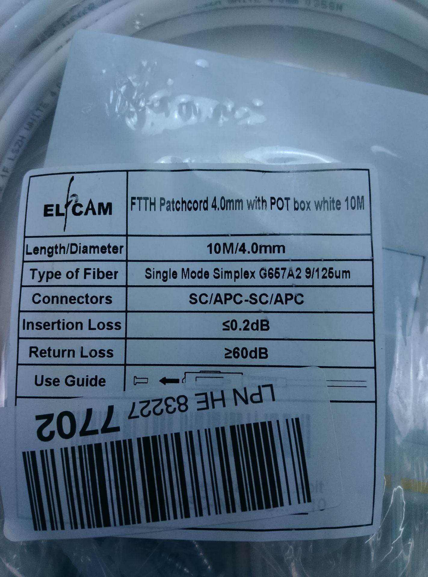 Elcam FTTH Patchcord 4.0mm with POT box white 10M - čelní pohled
