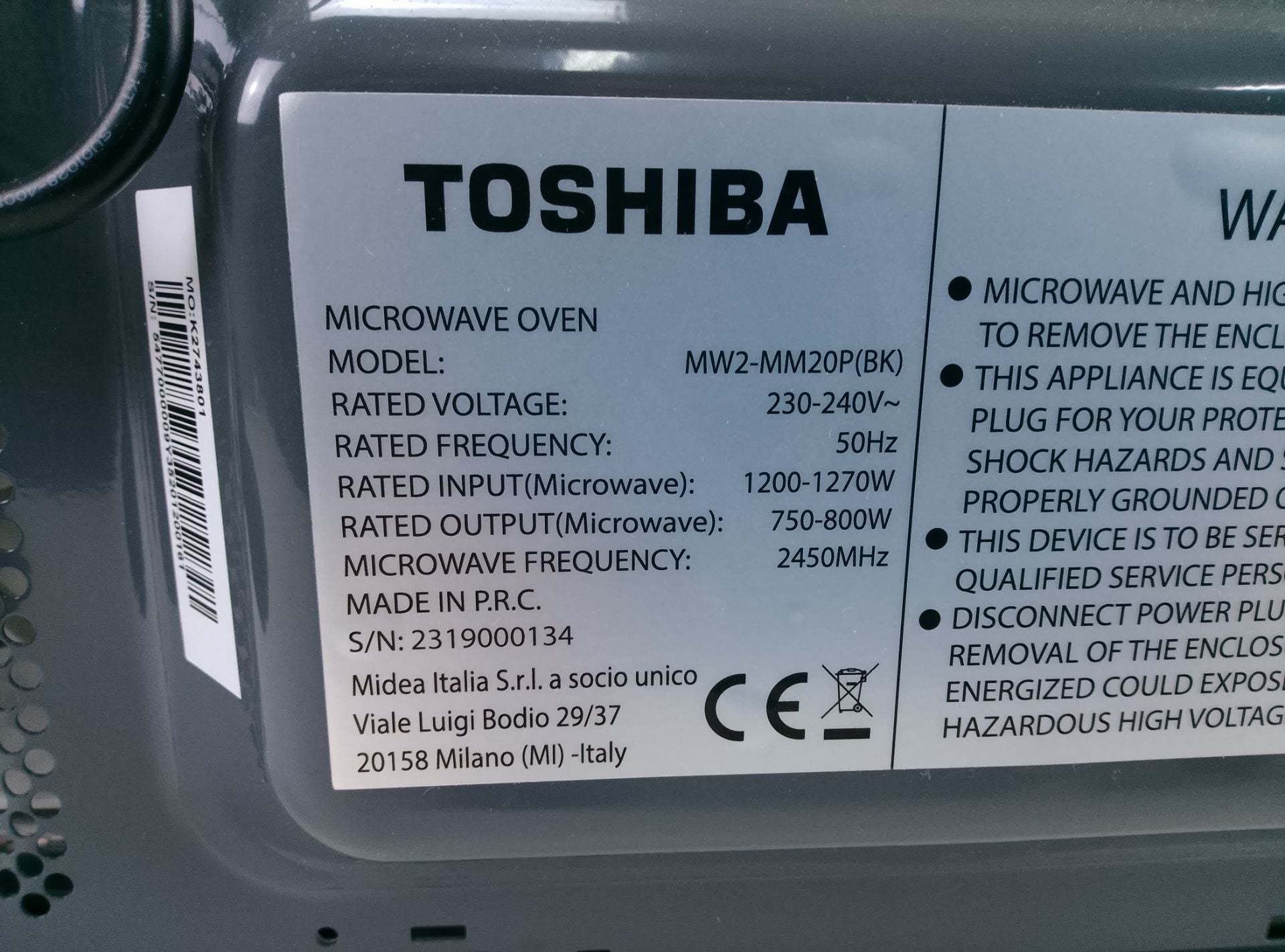 Toshiba MW2-MM20P(BK) - pohled 3