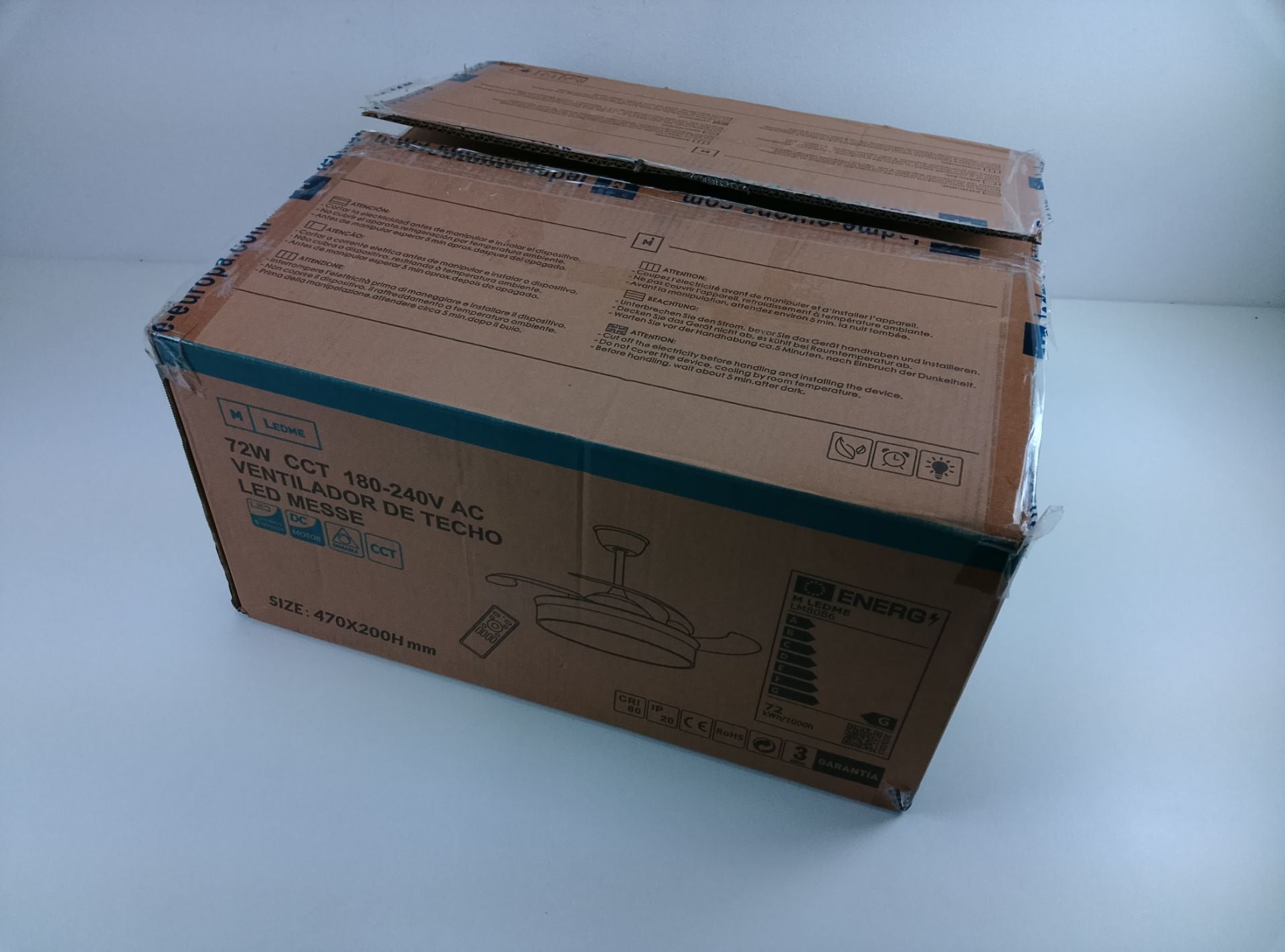 Ledme 72W CCT 180-240V AC LED VENTILADOR DE TECHO - čelní pohled